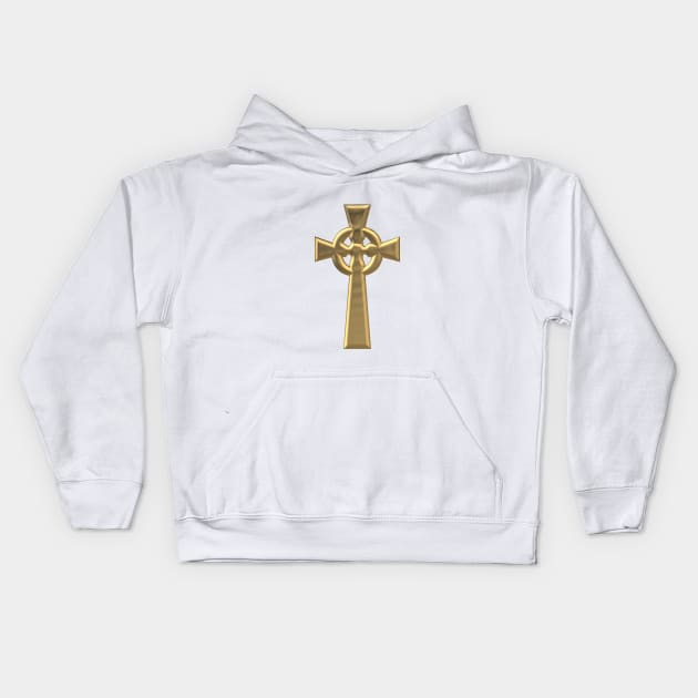 Golden 3-D look Celtic Cross Kids Hoodie by Artist4God